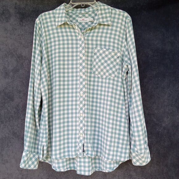 VINYARD VINES Preppy Button Down Shirt Whale Coastal Nautical Gingham Plaid Sz12 - Picture 3 of 8